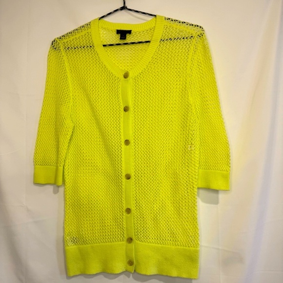 Ann Taylor Citron Yellow Loose Knit Cardigan Size S 100% Cotton Short Sleeve - Picture 1 of 5